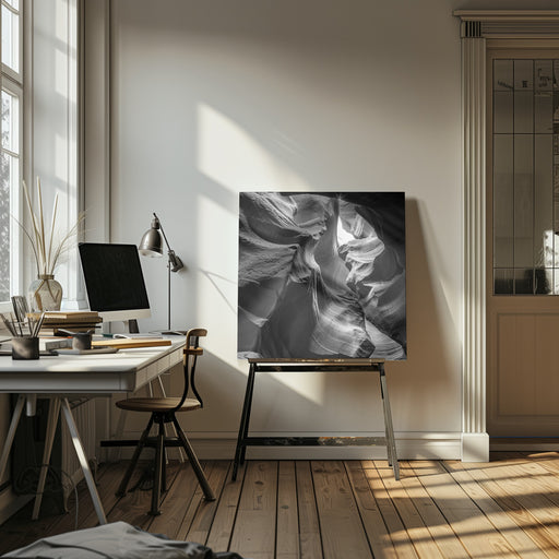 MONOCHROME ANTELOPE CANYON Rock Formation by Melanie Viola Square Canvas Print Art for Modern Home Decor. Decorate your office or living room with canvas artwork