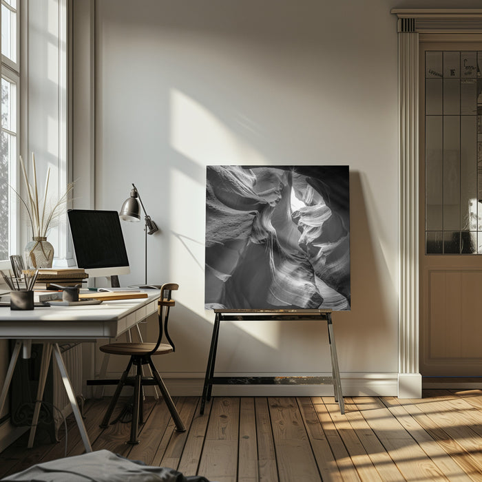 MONOCHROME ANTELOPE CANYON Rock Formation by Melanie Viola Square Canvas Print Art for Modern Home Decor. Decorate your office or living room with canvas artwork