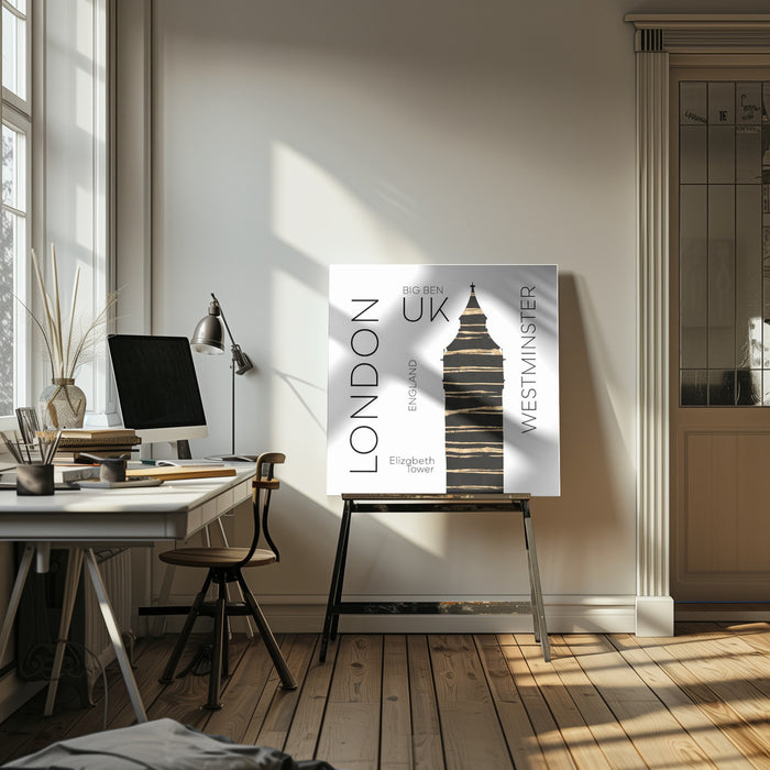 Urban Art LONDON Big Ben by Melanie Viola Square Canvas Print Art for Modern Home Decor. Decorate your office or living room with canvas artwork