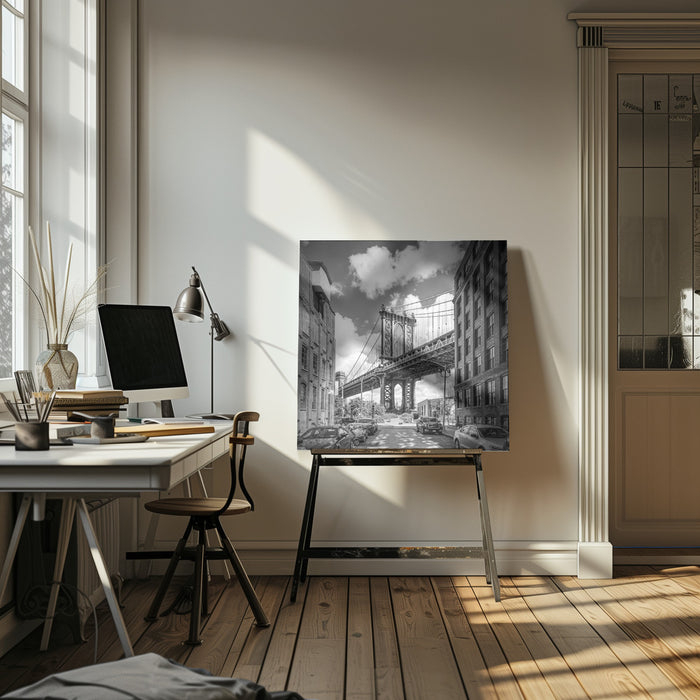 NYC Manhattan Bridge by Melanie Viola Square Canvas Print Art for Modern Home Decor. Decorate your office or living room with canvas artwork