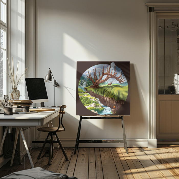 Father Deer by Alirıza ÇAKIR Square Canvas Print Art for Modern Home Decor. Decorate your office or living room with canvas artwork