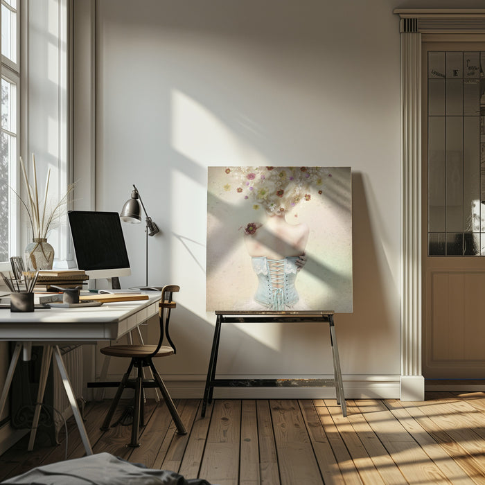 Girl of the flower garden Square Canvas Art  Kiyo Murakami 