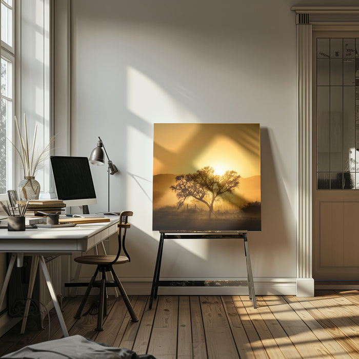 Golden Sunrise by Piet Flour Square Canvas Print Art for Modern Home Decor. Decorate your office or living room with canvas artwork