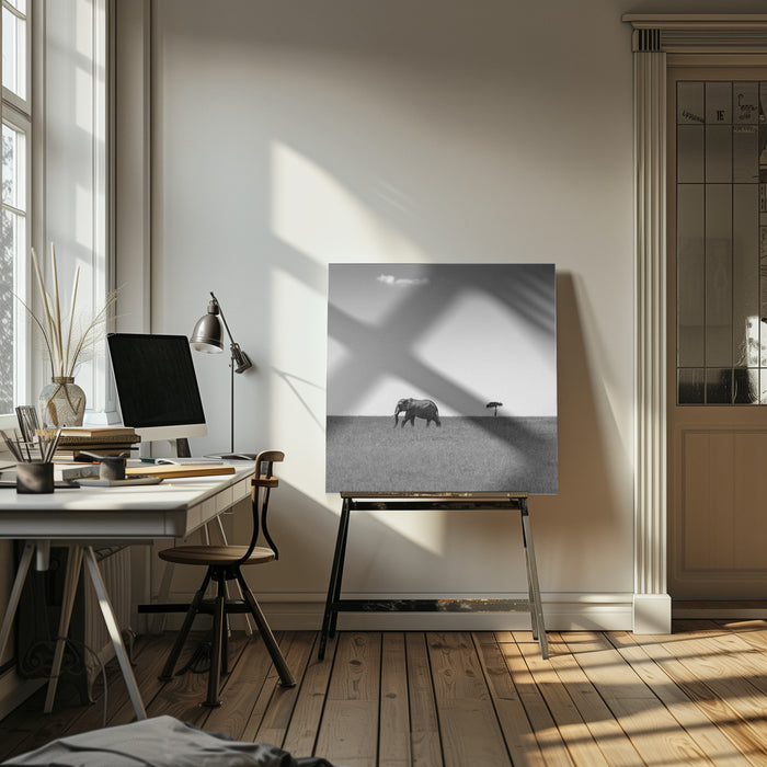Elephant and the friendly cloud... by Ali Khataw Square Canvas Print Art for Modern Home Decor. Decorate your office or living room with canvas artwork