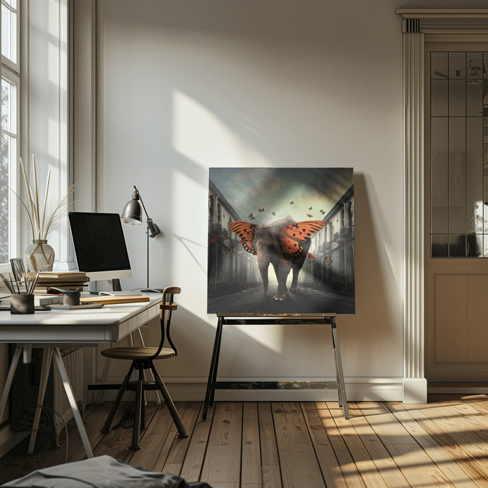 Butterphant by hardibudi Square Canvas Print Art for Modern Home Decor. Decorate your office or living room with canvas artwork