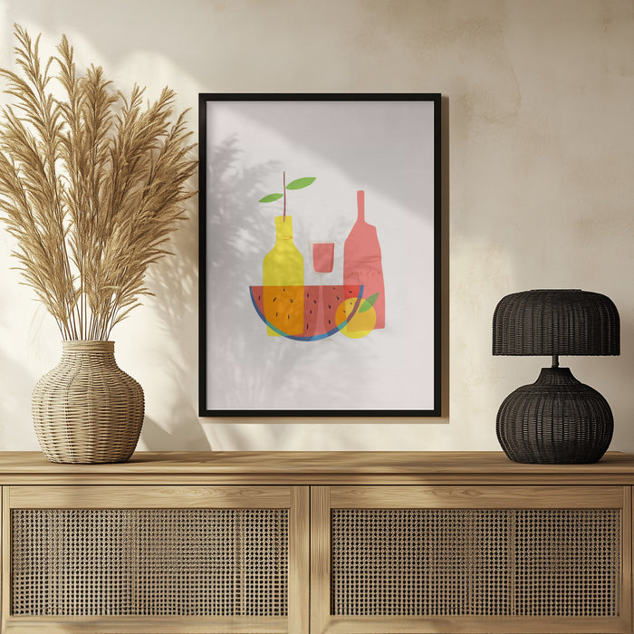 Still Life With Wine and Bottles - Little Dean Framed Art | Home or Office Art
