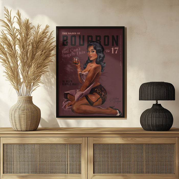 Babes of Bourbon Cant Touch This. Sexy Retro Pin Up Girl Whiskey Art - The Whiskey Ginger Framed Art | Home or Office Art