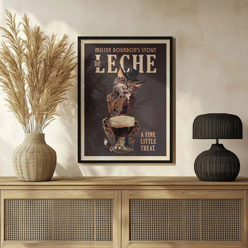 Bourbon De Leche Guinness Style Cat Art - The Whiskey Ginger Framed Art | Home or Office Art