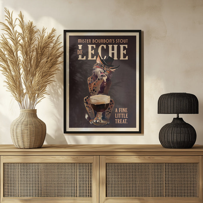 Bourbon De Leche Guinness Style Cat Art - The Whiskey Ginger Framed Art | Home or Office Art