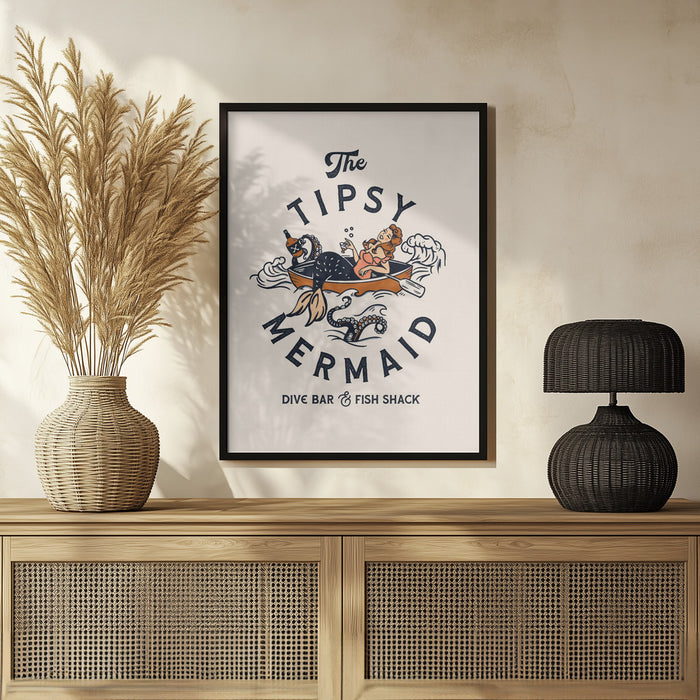 Tipsy Mermaid Dive Bar Mermaid Art - The Whiskey Ginger Framed Art | Home or Office Art