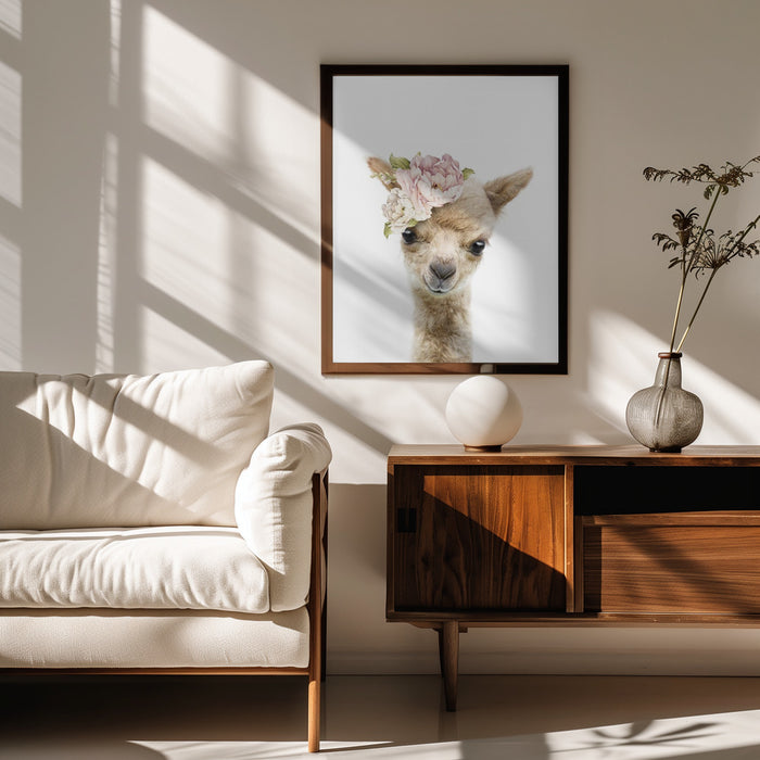 Floral Baby Llama Framed Art Lola Peacock | Home or Office Art