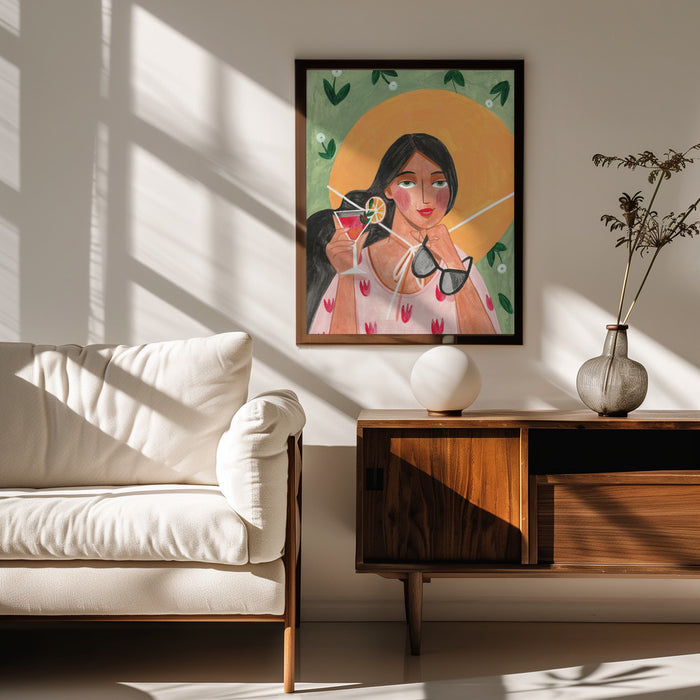 Abstract Modern Bohemian Woman with Cocktail - Caroline Bonne Müller Framed Art | Home or Office Art