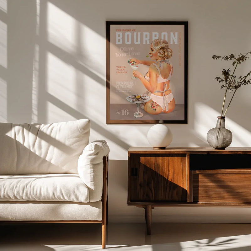 Bourbon Babe Vol 16 Vintage Vodka Martini Pin Up Girl - The Whiskey Ginger Framed Art | Home or Office Art