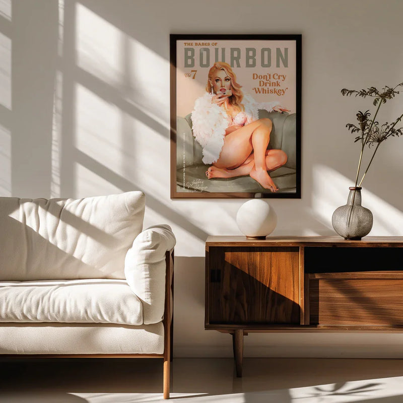Babes of Bourbon Vol 7 Sexy Vintage Whiskey Pinup Girl - The Whiskey Ginger Framed Art | Home or Office Art