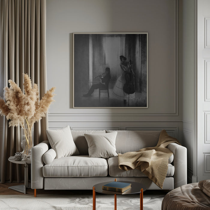 Pause for cello by Roswitha Schleicher-Schwarz Square Canvas Print Art for Modern Home Decor. Decorate your office or living room with canvas artwork