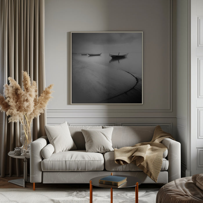 Calm Lake Boats by Marco Faria Square Canvas Print Art for Modern Home Decor. Decorate your office or living room with canvas artwork