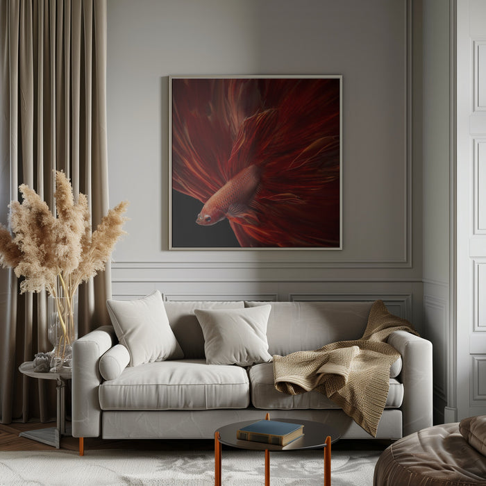 Red Fire Bettafish Square Canvas Art  Antonyus Bunjamin (Abe) 