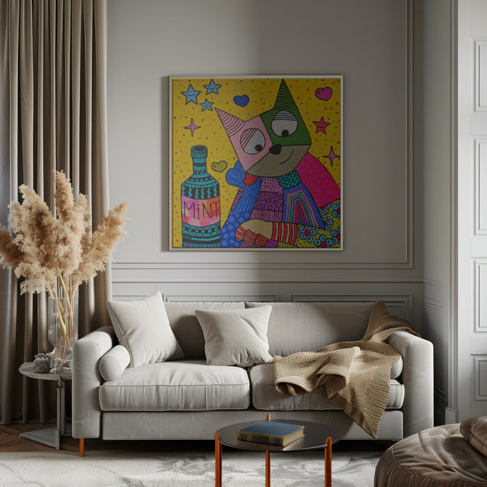 Cat and bottle of mint Square Canvas Art  Gulnara Khamitova 