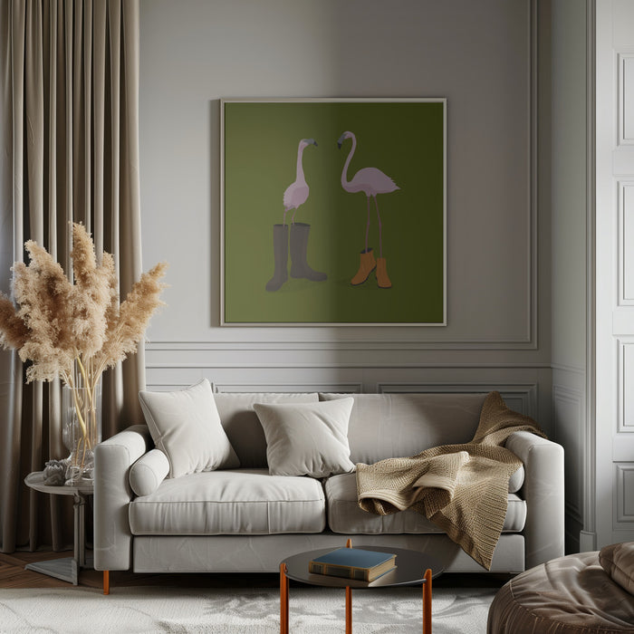 Fashion Flamingos Square Canvas Art  Florent Bodart 