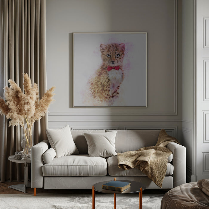 Baby Cheetah Watercolor Square Canvas Art  Emel Tunaboylu 