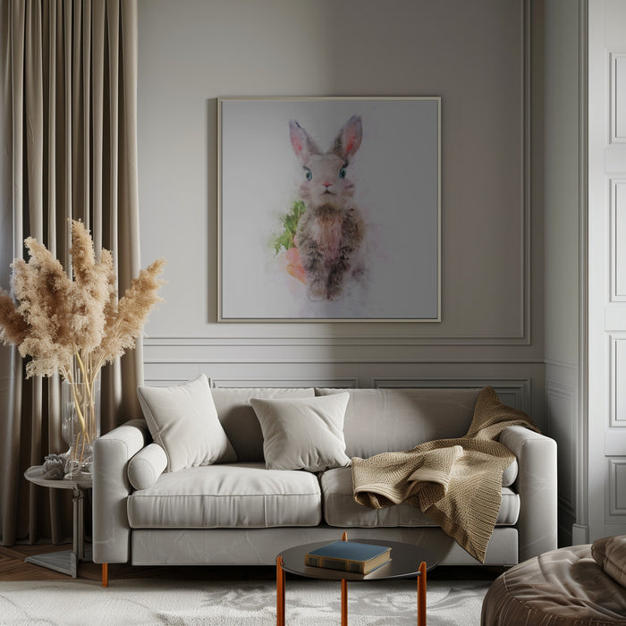 Baby Rabbit Square Canvas Art  Emel Tunaboylu 
