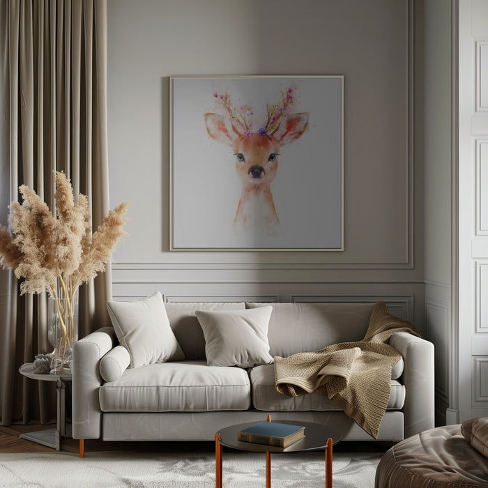 Baby Deer by Emel Tunaboylu Square Canvas Print Art for Modern Home Decor. Decorate your office or living room with canvas artwork