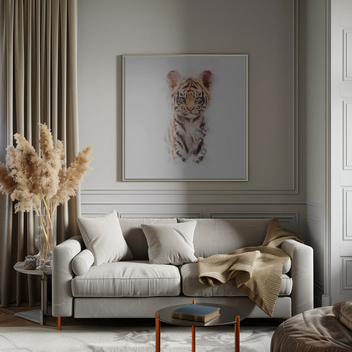 Baby Tiger by Emel Tunaboylu Square Canvas Print Art for Modern Home Decor. Decorate your office or living room with canvas artwork