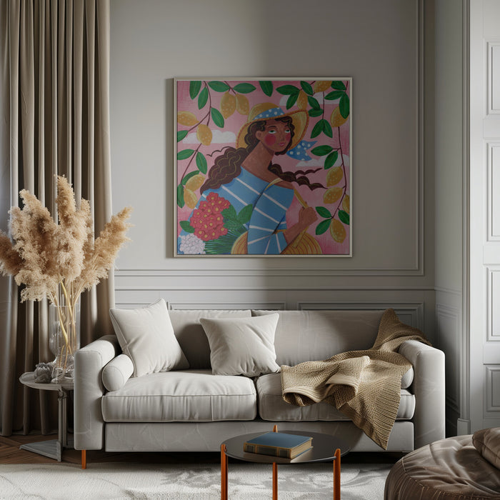 Portrait woman in Amalfi coast Italy by Caroline Bonne Müller Square Canvas Print Art for Modern Home Decor. Decorate your office or living room with canvas artwork