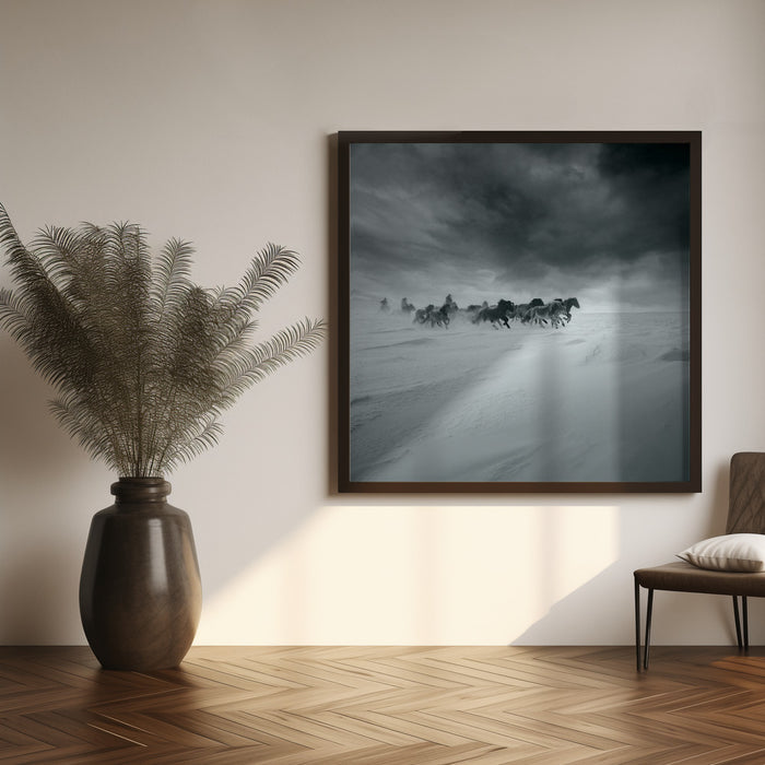 Snowy field by Shu-Guang Yang Square Canvas Print Art for Modern Home Decor. Decorate your office or living room with canvas artwork