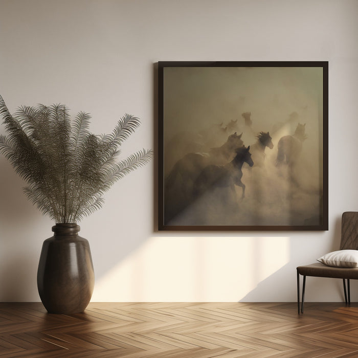 migration of horses Square Canvas Art  Hüseyin Taşkın 