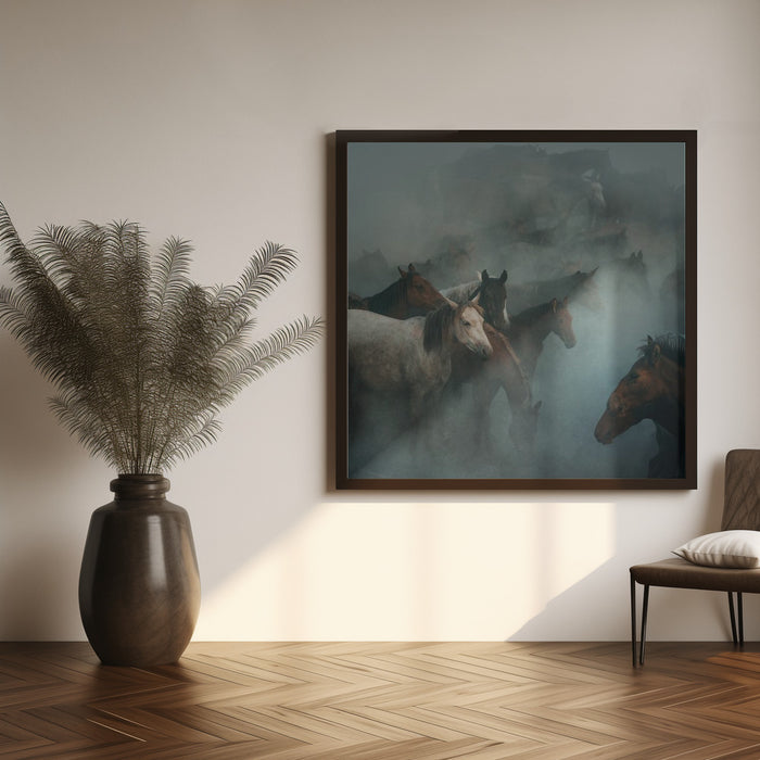 lost horses by Hüseyin Taşkın Square Canvas Print Art for Modern Home Decor. Decorate your office or living room with canvas artwork