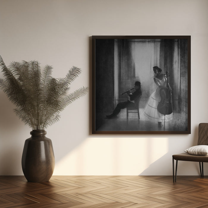 Pause for cello by Roswitha Schleicher-Schwarz Square Canvas Print Art for Modern Home Decor. Decorate your office or living room with canvas artwork