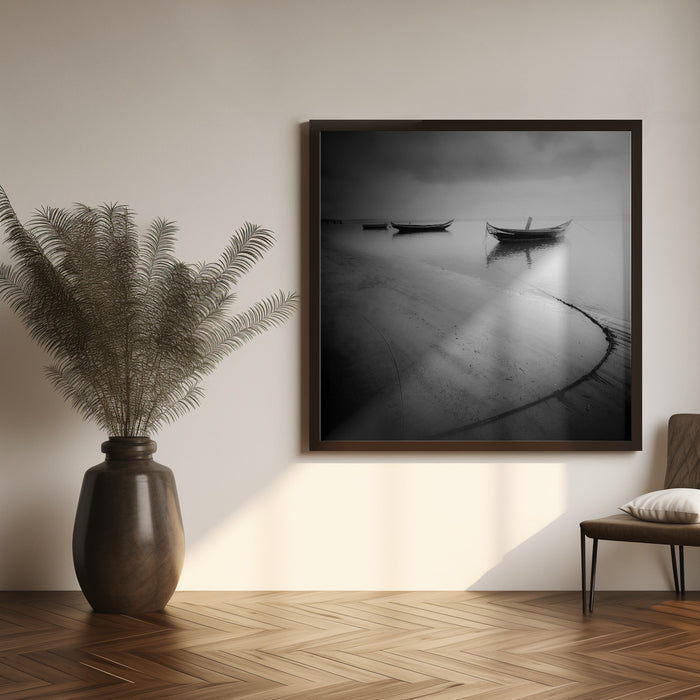 Calm Lake Boats by Marco Faria Square Canvas Print Art for Modern Home Decor. Decorate your office or living room with canvas artwork