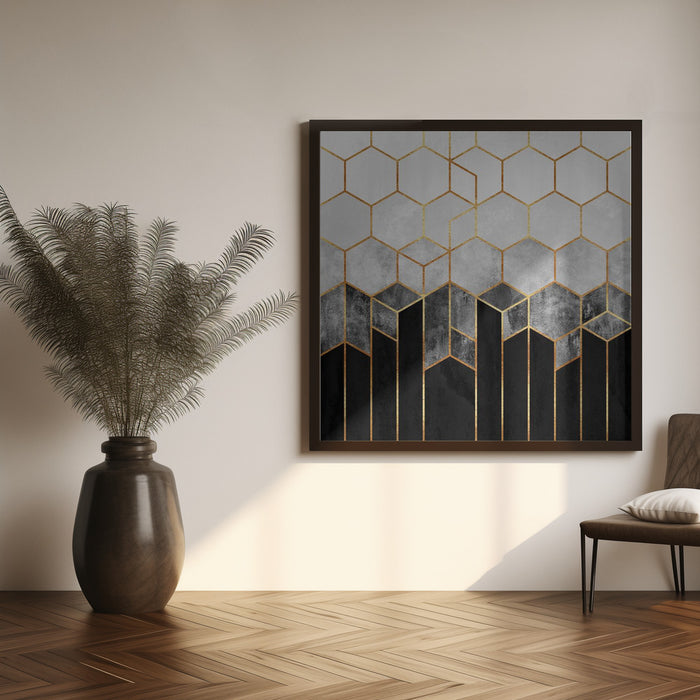 Charcoal Hexagons Square Canvas Art  Elisabeth Fredriksson 