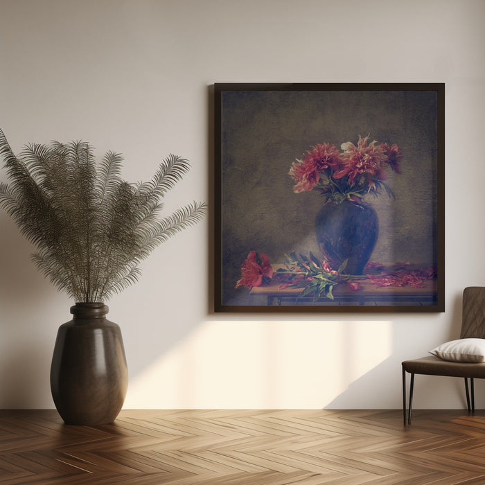 Still life Peony by Monique van Velzen Square Canvas Print Art for Modern Home Decor. Decorate your office or living room with canvas artwork