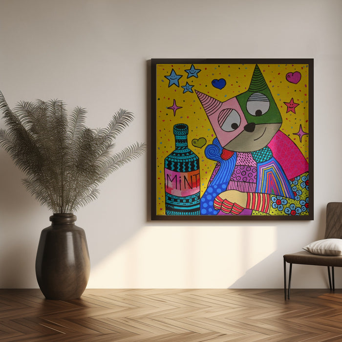 Cat and bottle of mint Square Canvas Art  Gulnara Khamitova 