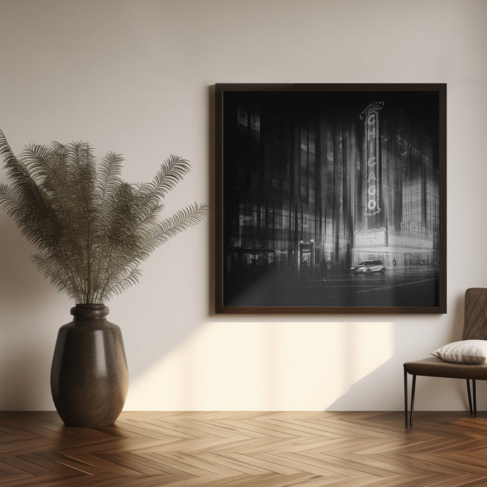 Chicago Theatre by Roswitha Schleicher-Schwarz Square Canvas Print Art for Modern Home Decor. Decorate your office or living room with canvas artwork