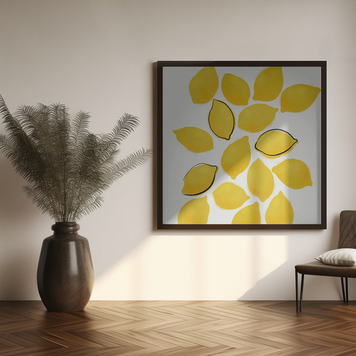 Lemons by Rosana Laiz Blursbyai Square Canvas Print Art for Modern Home Decor. Decorate your office or living room with canvas artwork
