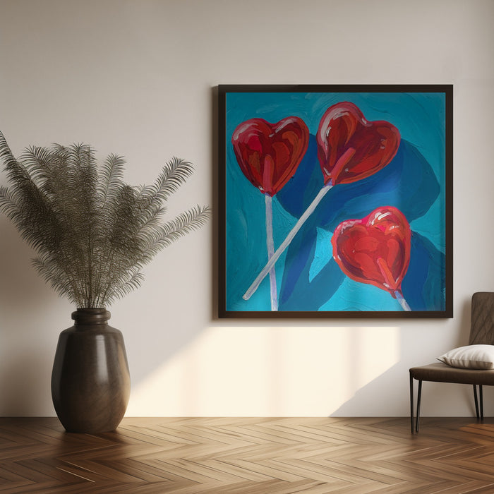 Heart Lollipops by Key and Sea Creative Square Canvas Print Art for Modern Home Decor. Decorate your office or living room with canvas artwork
