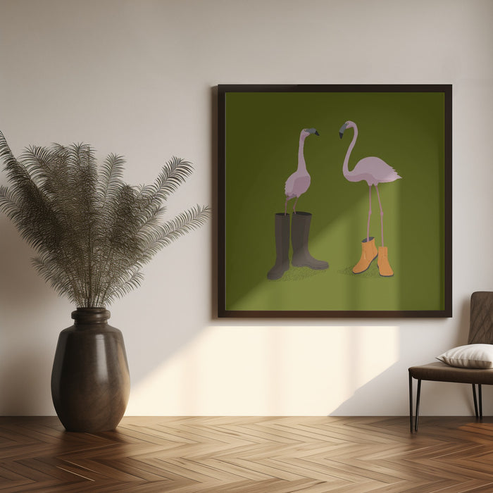 Fashion Flamingos Square Canvas Art  Florent Bodart 
