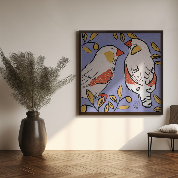 Finch   Love Birds   Purple Background  2.png Square Canvas Art  Erum Khalili 
