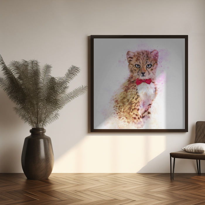 Baby Cheetah Watercolor Square Canvas Art  Emel Tunaboylu 