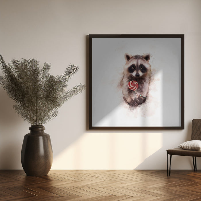 Baby Racoon by Emel Tunaboylu Square Canvas Print Art for Modern Home Decor. Decorate your office or living room with canvas artwork