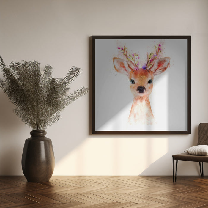 Baby Deer by Emel Tunaboylu Square Canvas Print Art for Modern Home Decor. Decorate your office or living room with canvas artwork