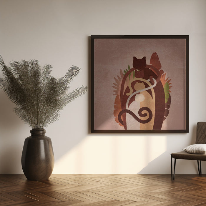 Cat Gang Boho by Emel Tunaboylu Square Canvas Print Art for Modern Home Decor. Decorate your office or living room with canvas artwork