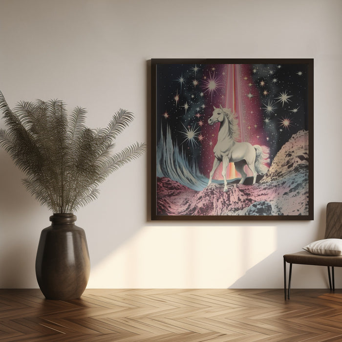 1980s Magical Horse Collage Art by Samantha Hearn Square Canvas Print Art for Modern Home Decor. Decorate your office or living room with canvas artwork