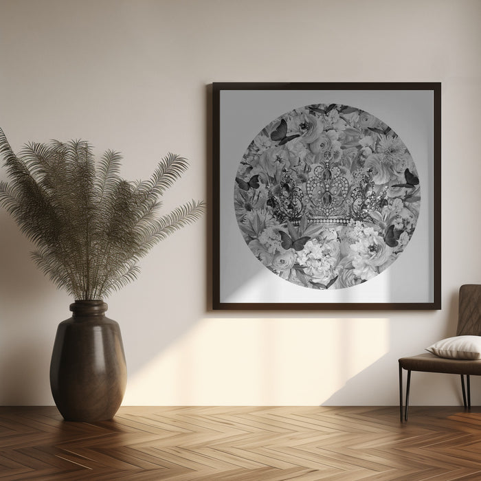 Candy Blooms & Crown Black & White by Sue Skellern Square Canvas Print Art for Modern Home Decor. Decorate your office or living room with canvas artwork