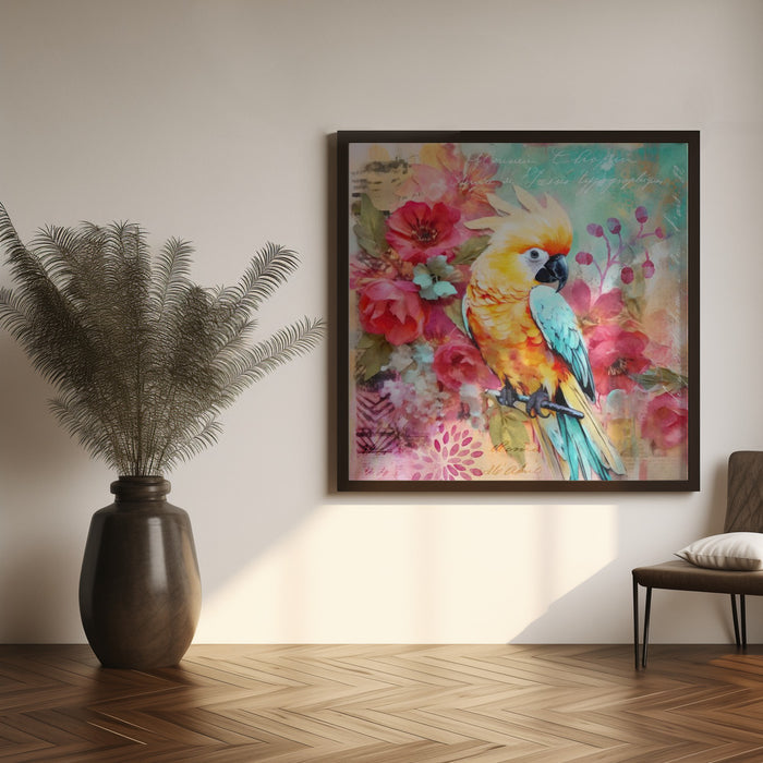 Parrots Tropical Garden by Andrea Haase Square Canvas Print Art for Modern Home Decor. Decorate your office or living room with canvas artwork