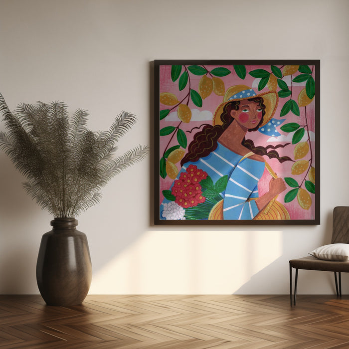 Portrait woman in Amalfi coast Italy by Caroline Bonne Müller Square Canvas Print Art for Modern Home Decor. Decorate your office or living room with canvas artwork