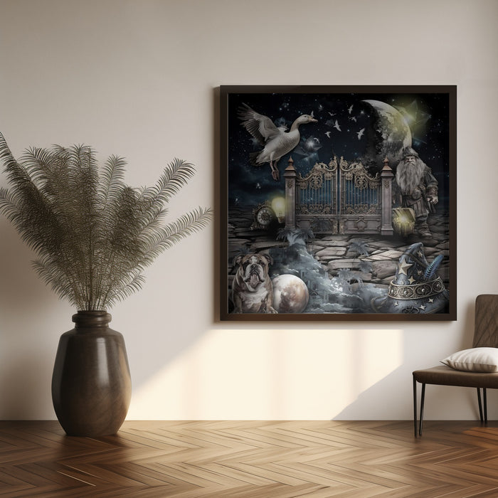 Maciej and his elf's treasure by Rafal Kulik Square Canvas Print Art for Modern Home Decor. Decorate your office or living room with canvas artwork